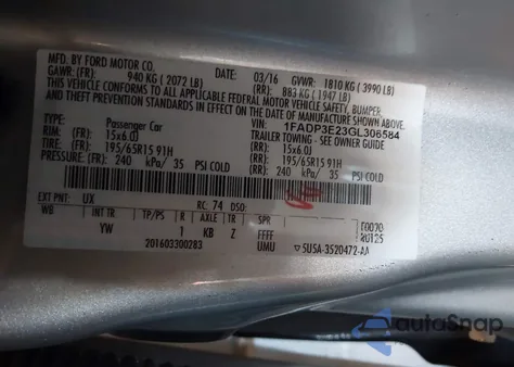 2016 Ford Focus S из США, поврежденный, VIN 1FADP3E23GL306584